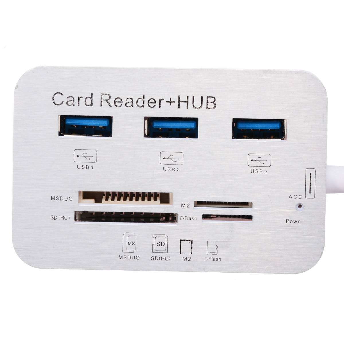 1pc sliver hub kortläsare aluminium bärbar usb 3.0 3 port hub med ms sd m2 tf multi-in -1 kortläsare 7.7 cmx 5 cmx 2.5cm