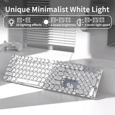 TEMU 1pc Eweadn V20 Mechanical Gaming Keyboard, Wired Full-size Retro Style Typewriter Design, Ergonomic Led Backlit With Multimedia Knob, Usb Powered, 36v Max, White Switches, For Windows Laptop Pc