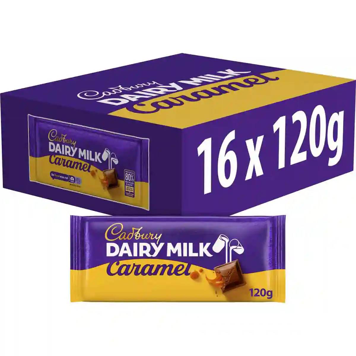 Cadbury Dairy Milk Caramel Chocolate Bar 120g (Box of 16)