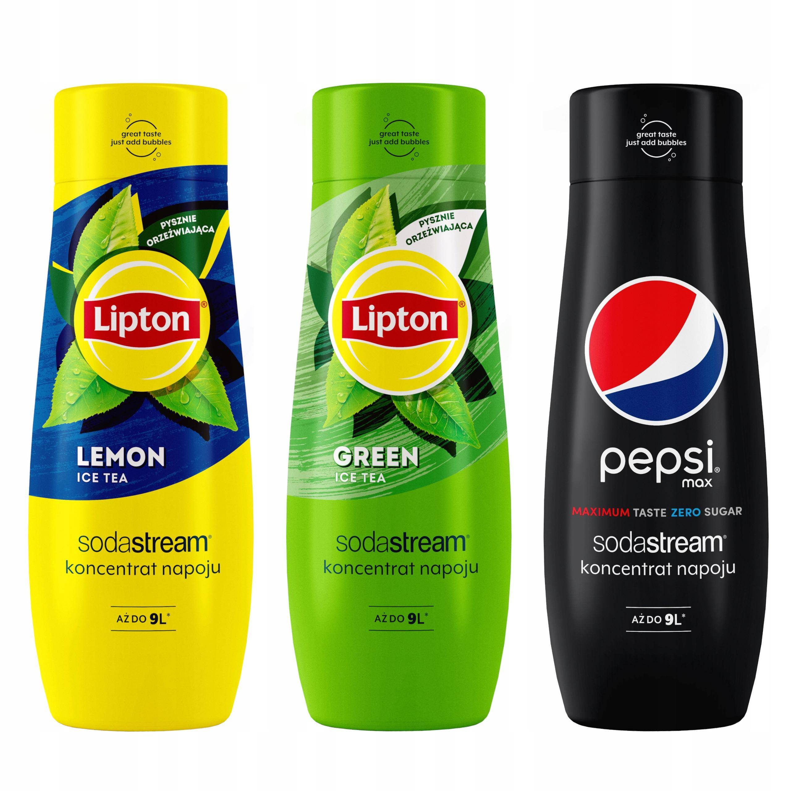 Set med 3 Lipton Citron+Grön+Pepsi Max SodaStream-koncentrat