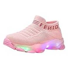 IQYU Platta halkfria barfotaskor, stickade ventilerande glänsande sneakers pojke flicka, krypskor barn, sportskor, småbarn, promenadsneakers, lätta sneakers, mjuk sula, babyskor, ROSA, 29 EU