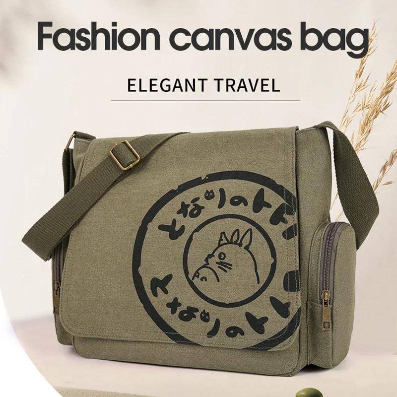 Vintage Tecknad Kvinnor Canvas Messenger Bag Stor Kapacitet Tygväska Kvinnor Axelhandväska grå färg