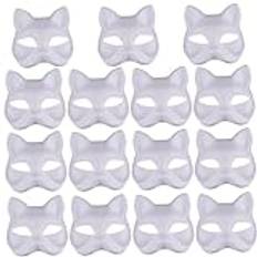 Kattmasker, kattmask 15 st halv rävmask White Therian Mask Diy Paintable Blank Masquerade Masks With Elastic Band Animal Face Mask for Holloween, Masquerade Party, Cosplay Cat Mask