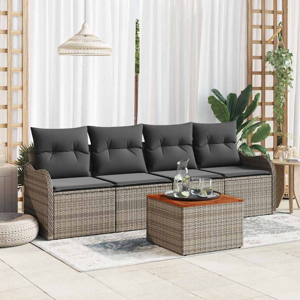 Havesofa Sæt Med Opbevaring 5 Dele Polyrattan - Grå.