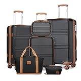 Kono Set med resväskor, 6 st., i lätt ABS, hårdskalsväskor, med TSA-lås, inklusive resväskor på 51, 61 och 71 cm, sminkväska på 31 cm, duffelväska och necessär, Juego de 6 piezas