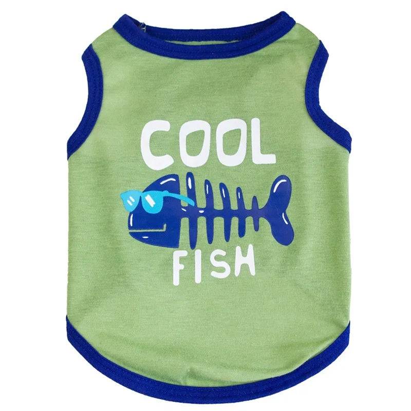 Summer Cotton Vest for Cats & Small Dogs - Green Fishbone / S-suit 1.2-2.5kg / SP (S-suit 1.2-2.5kg)