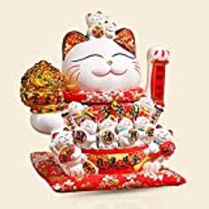 Lucky Cat, Maneki Neko Viftande Arm Fortune Cat Söt Keramik Lucky Cats, Lycka till Katt Viftande Lucky Cat Feng Shui Viftande Katt Symboliserar rikedom och lycka Viftar Guldkatt.-A||medium size