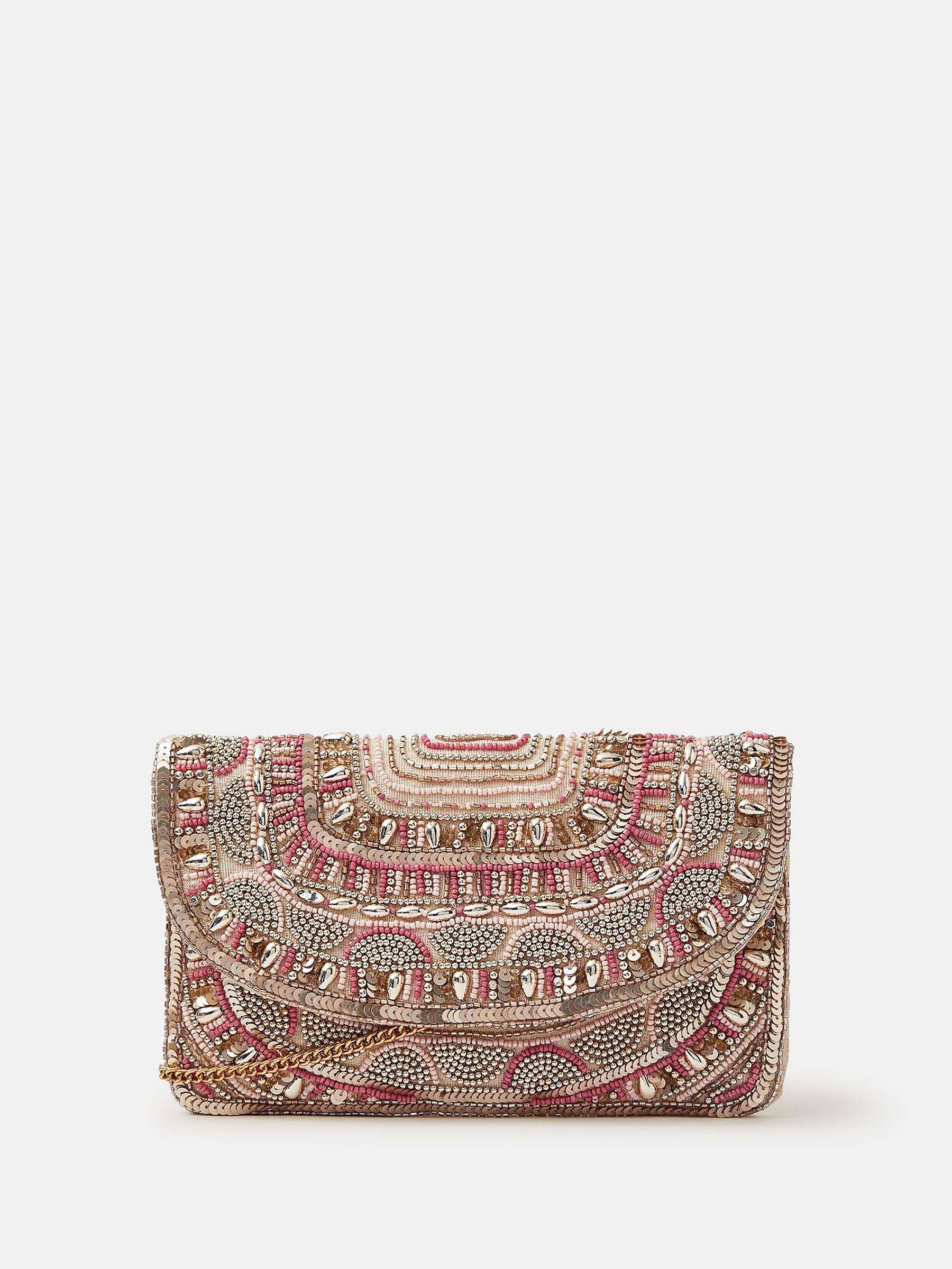Accessorize Accessorize Pink Bead Embellished Clutch Bag