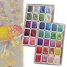 Kolor-ful - Powder Mineral Pearl Pigment Art Watercolor, 20 Colors Shifting Watercolor Paint Set, Glitter Watercolor Paint, Water Color Solid Paint Box for vuxna Nybörjare Konstnärer(A+B)
