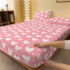1pc Printed Fitted Sheet, Bedding, Mattress Protector, Bed Cover, Bed Sheet, Cozy Home Textile, Breathable And Anti-Pilling Mattress Protector, Heart - Pink - Multi-size
