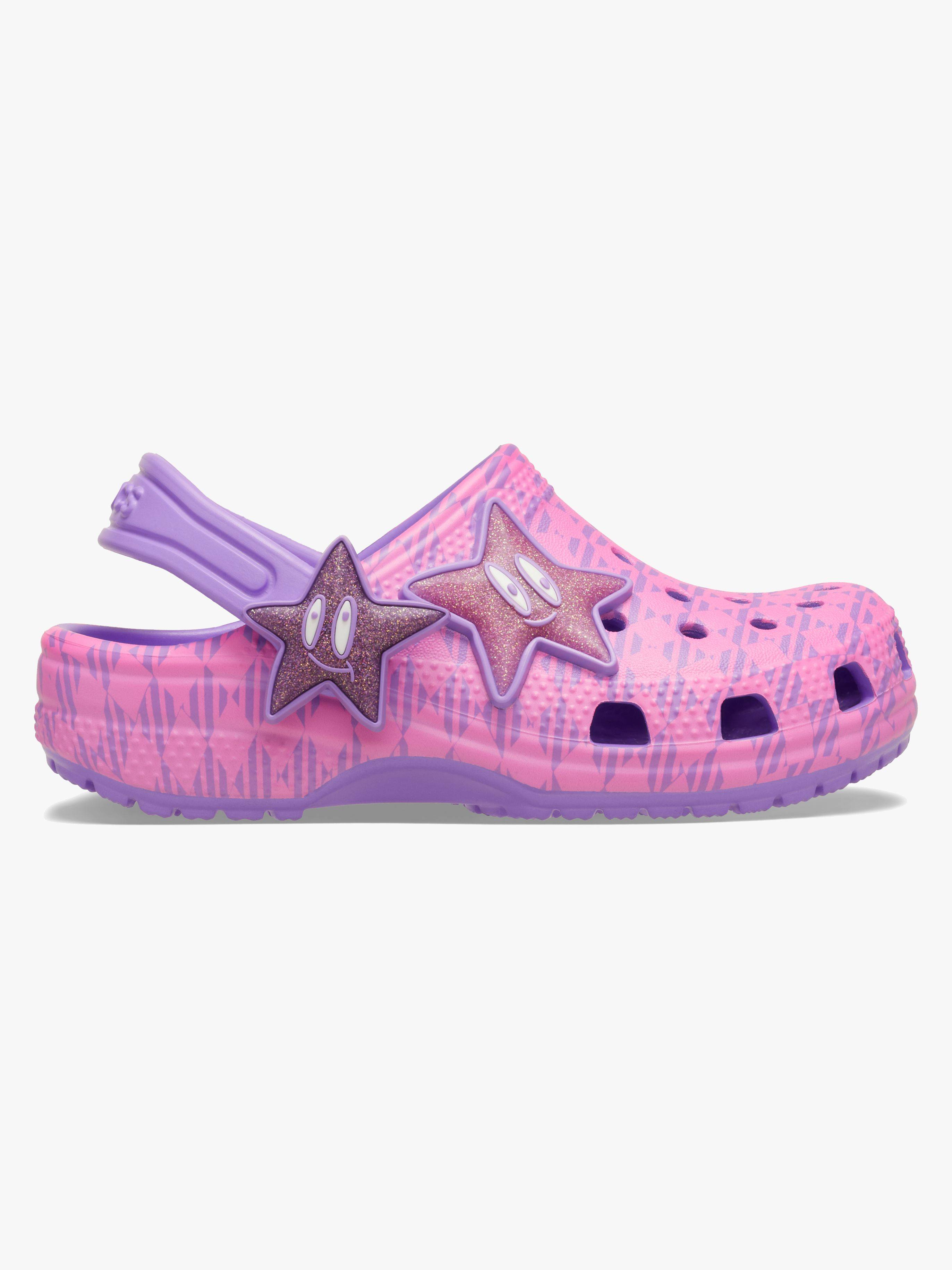 Crocs Classic Plaid and Stars Kids Hjemmesko, Purple Bolt/Pink Punch, 22-23