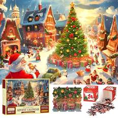 POPOYU Adventskalender 2024 Julpussel,Adventskalender 2024 Jigsaw Pussel,Jul Nedräkningskalender Pussel,24 Dagars Jul Nedräkningskalender för Barn Vuxna Rolig Julspelspresent Väggdekoration