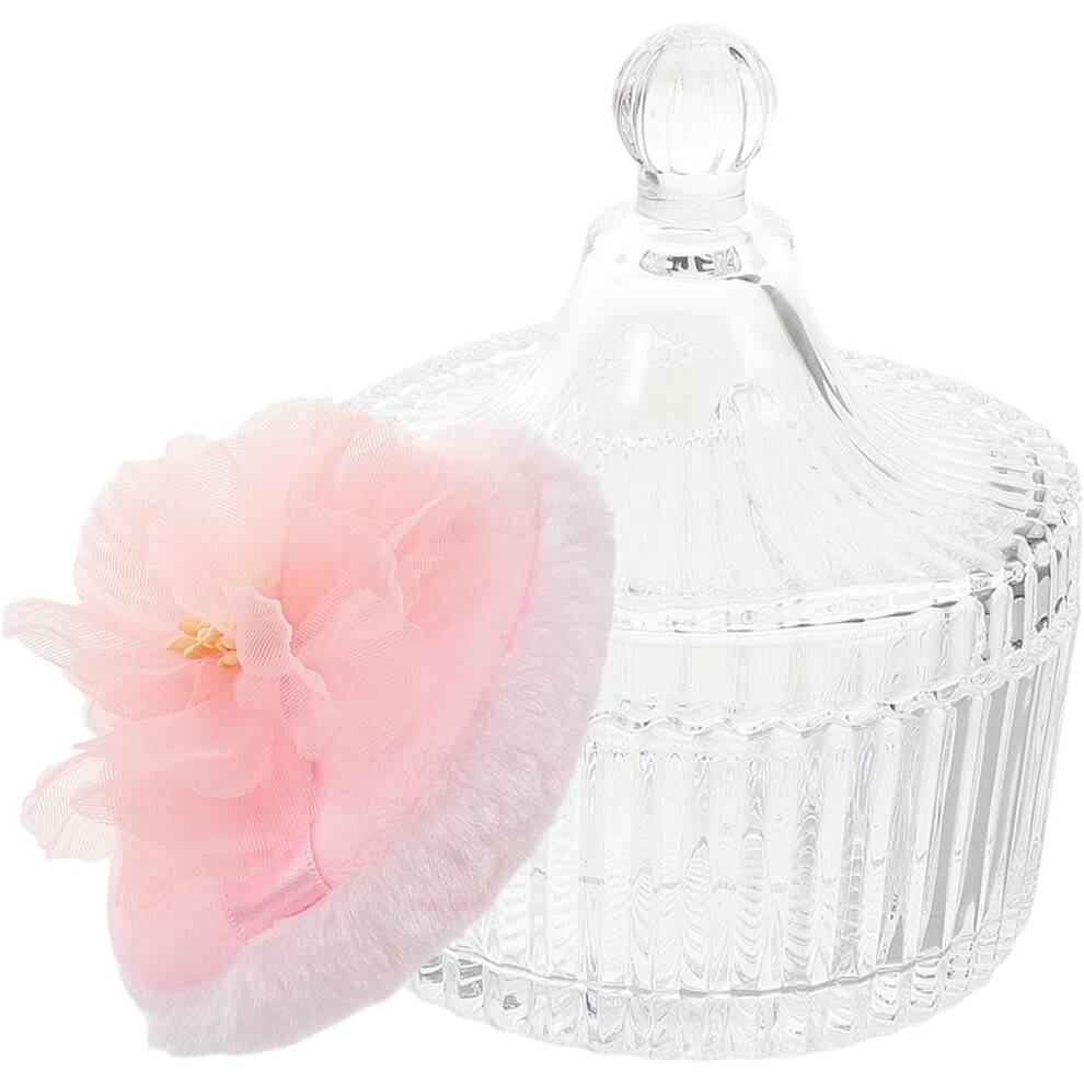 Återanvändbar rosa plyschdubbelsidig sminkpuderpuff med bandblomma