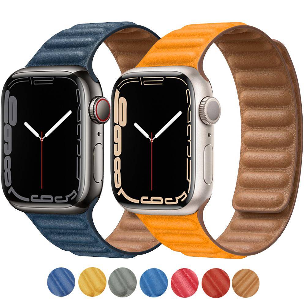 Läderlänk För Apple Watch Ultra 8 7 band 40mm 44mm 42mm 38mm 42 mm Magnetic Loop armband iWatch series 7 6 5 4 3 SE-rem