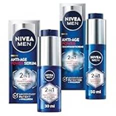 NIVEA MEN Anti-Age Power Set med Anti-Aging Serum och Dagvård med SPF 30, ansiktsvård med hyaluron för anti-aging effekt, hudvård med LUMINOUS630® mot ålders- och pigmentfläckar