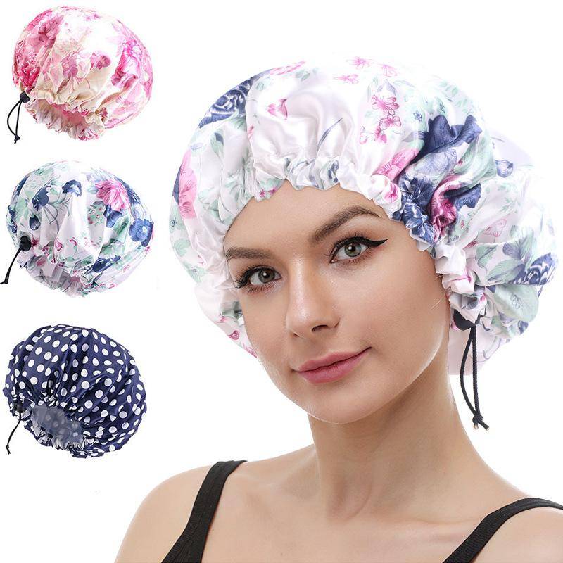 Printed Reusable Shower Cap, 1 Piece Waterproof Elastic Shower Cap, Double Layer Shower Cap For Bathroom