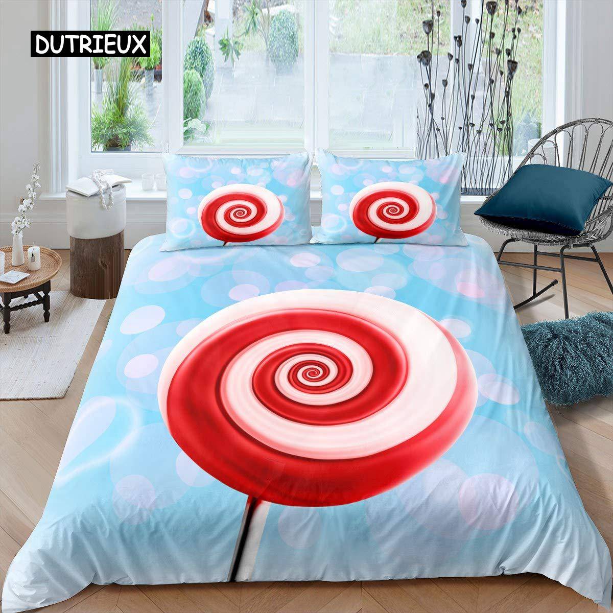 Lollipop Påslakanset Mat-tema Täcke Överdrag Blått Bubbla Sängkläder Set för Barn Barn Kvinnor Flickaktigt Drömskt Täcköverdrag EU SK(260x220cm)