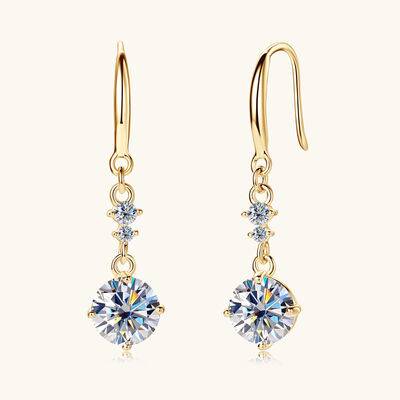 2 Carat Moissanite 925 Sterling Silver Earrings - Gold / One Size