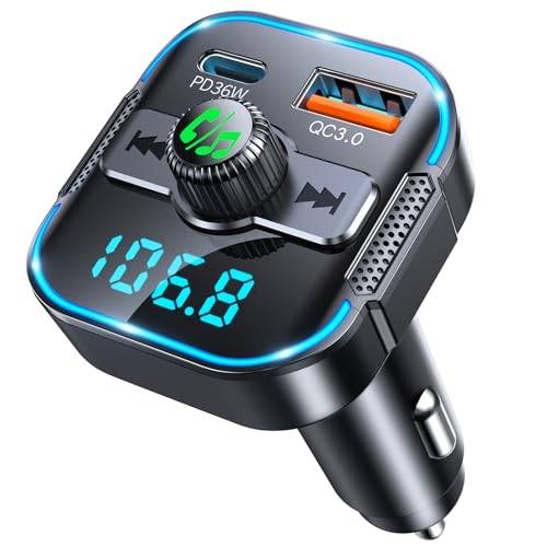 Glangeh FM Transmitter Auto Bluetooth Schnelles Autoladegerät 54W (PD 36W & QC3.0 18W) - Dual Mikrofon Bluetooth Adapter Auto Zigarettenanzünder, unterstützt Siri-Assistent & Freisprecheinrichtung