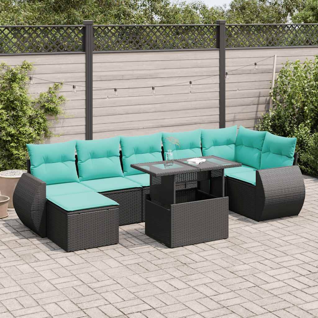 vidaXL sofasæt til haven 8 dele med hynder polyrattan akacietræ sort