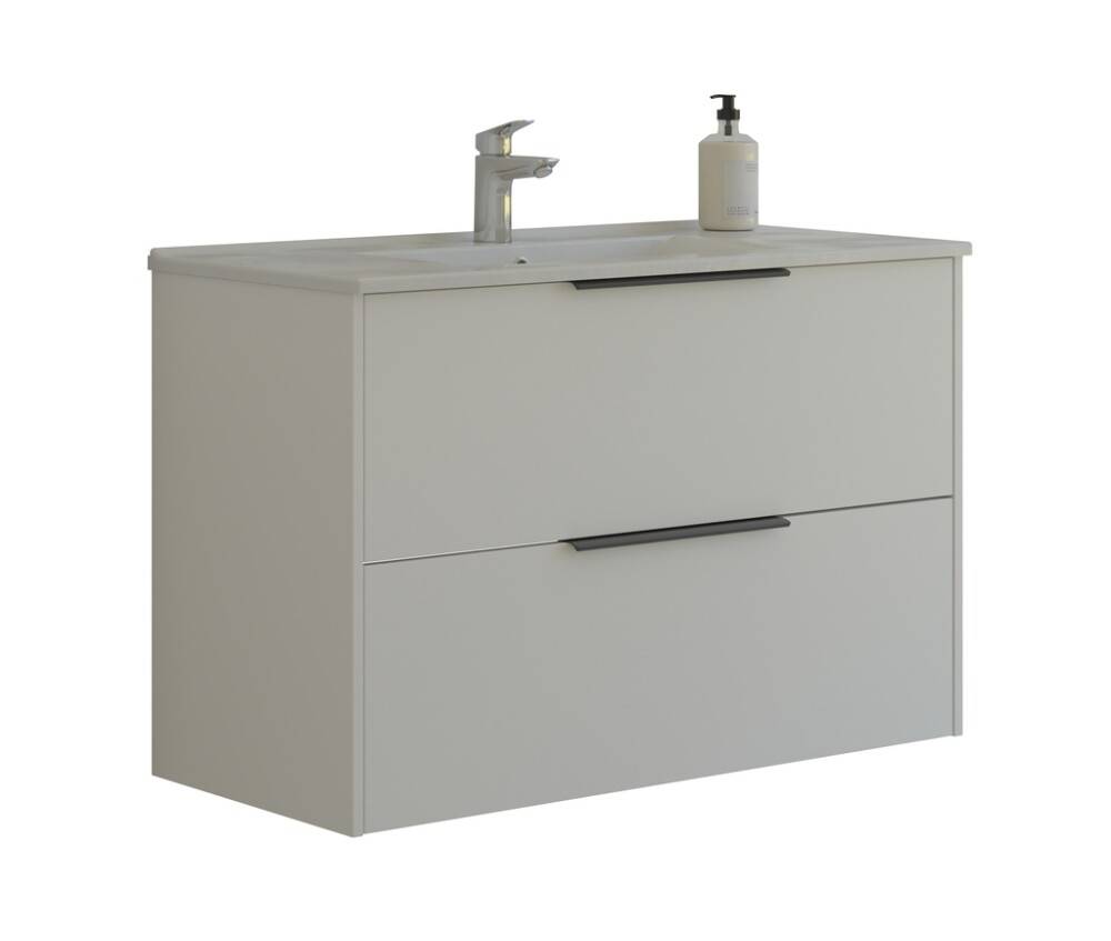 Scanbad underskab med vask Now/Arial hvid glat 2 skuffer 101x45,5 cm