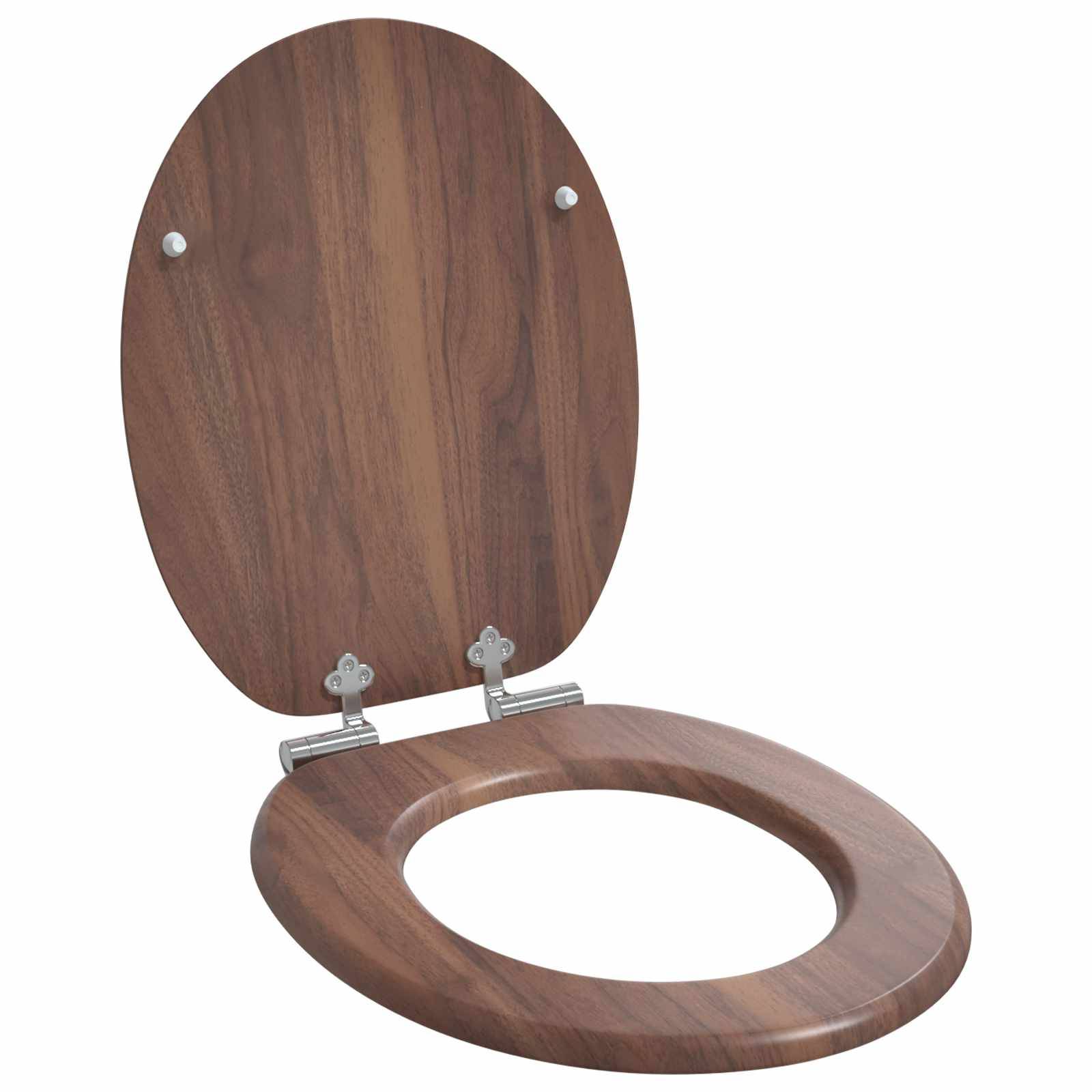 vidaXL Mjukt stängande toalettlock Brun 44 x 38 cm MDF-board
