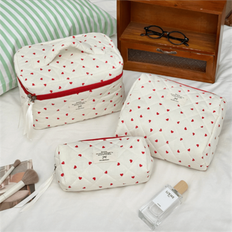 "Wind Heart Embroidery Makeup Bag Three Pieces Set, Japanese-Style Girlish Portable Storage Bag, Large Capacity Travel Toiletry Bag, Simple Diamond-Sh - Multicolor - S+M+L,Small,Large + Medium + Small,Big,Middle