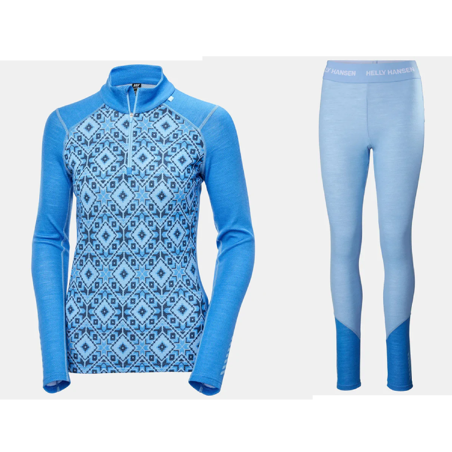 Helly Hansen Women's LIFA® Merino Midweight Graphic Half-Zip & Pants Base Layer Skiundertøj Sæt Dame - Ultra Blue - S