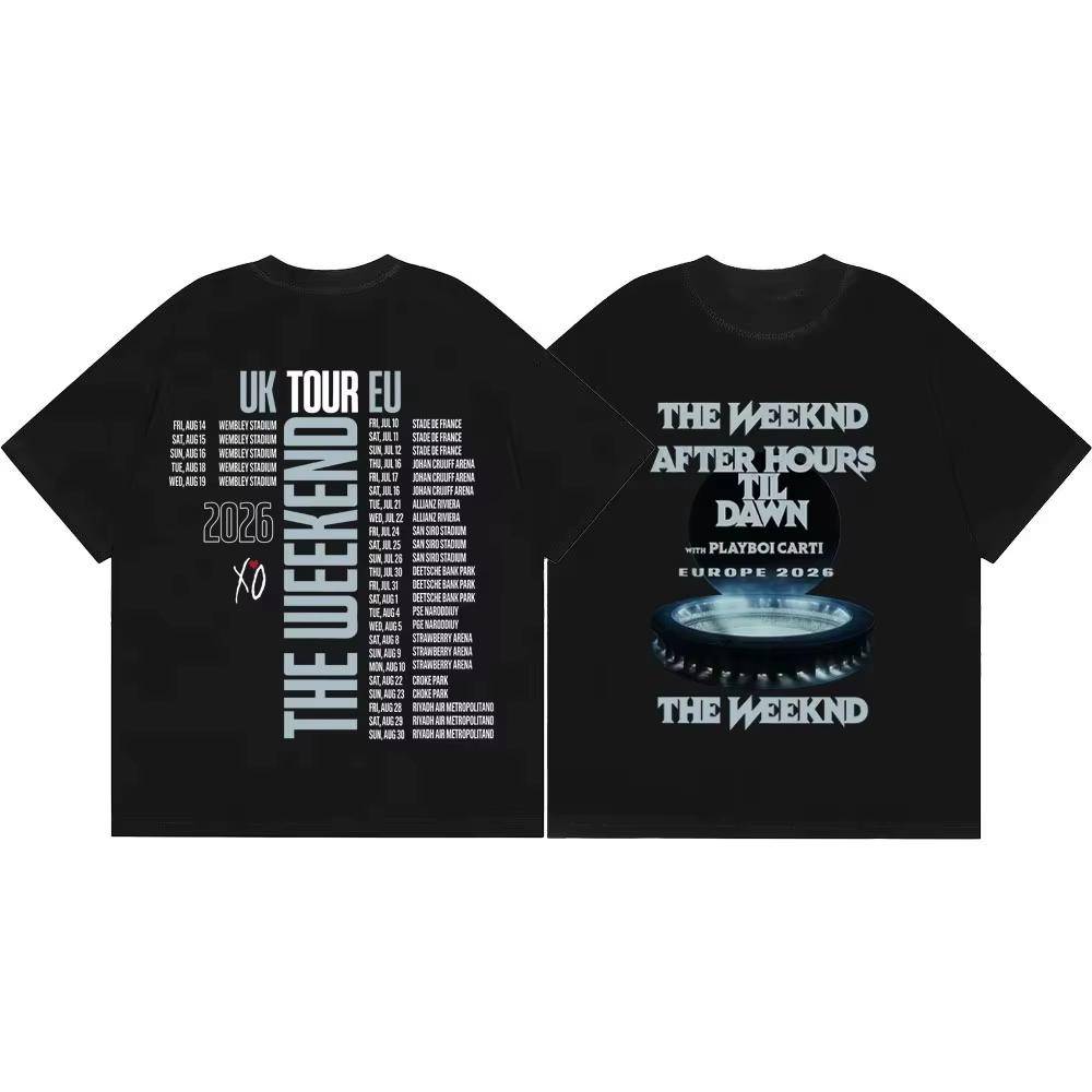 The Weeknd After Hours Til Dawn Tour 2026 Merch T-shirts Mode Hip Hop Kortärmade T-shirts Herr Dam Vardaglig Bomulls-T-shirt cm gray