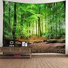 Lieson natur skog gobeläng 300 x 256 cm, väggbonad skog natur grön brun tapestry landskap djungel gobeläng vägghängande för vardagsrum överkast rum sovrum väggdekoration