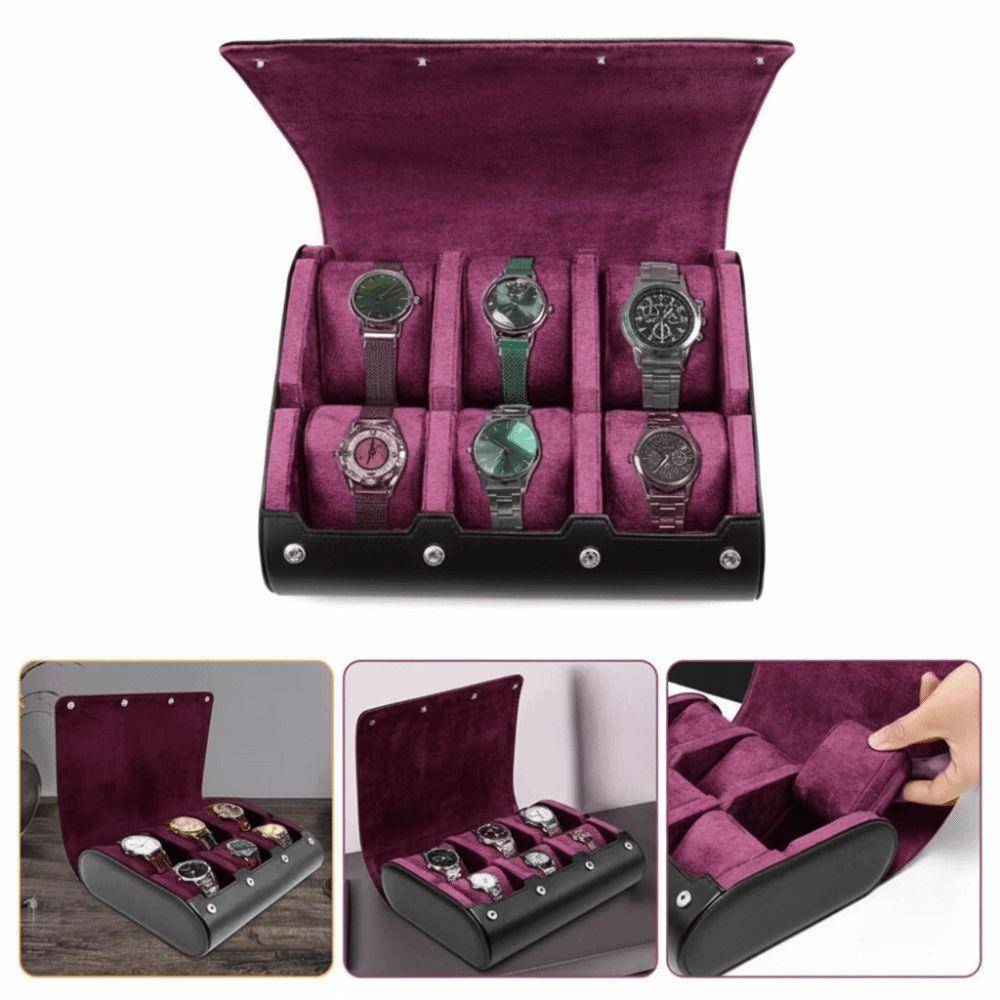6 Compartment Watch Storage Holder PU Leather Watch Case Organizer Watch Box  Jewelry Storage violett
