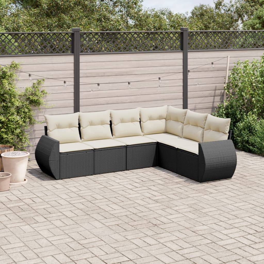 Sofasæt Til Haven 6 Dele Med Hynder Polyrattan - Sort og cremefarvet / Med bord