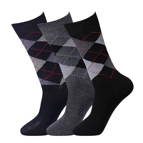 COSHAL® 3 par män Bigfoot diabetesstrumpor bred topp mjuk manschett ankel icke-elastiskt grepp ödema vänlig svullna fötter icke-bindande cirkulerande strumpa UK storlek (11-14), Flerfärgad Argyle (3