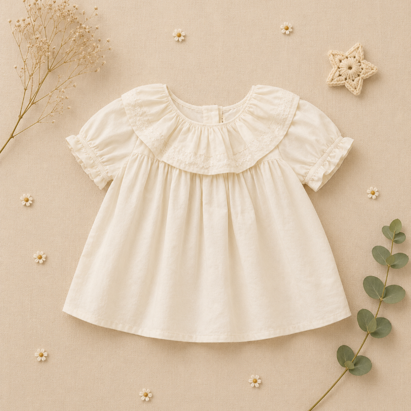 Ruffle Collar Top – Elegant och bekvämt – Top med dekorativ krage och puffärmar 130 (8–9 år) | Pedagogiska Träleksaker