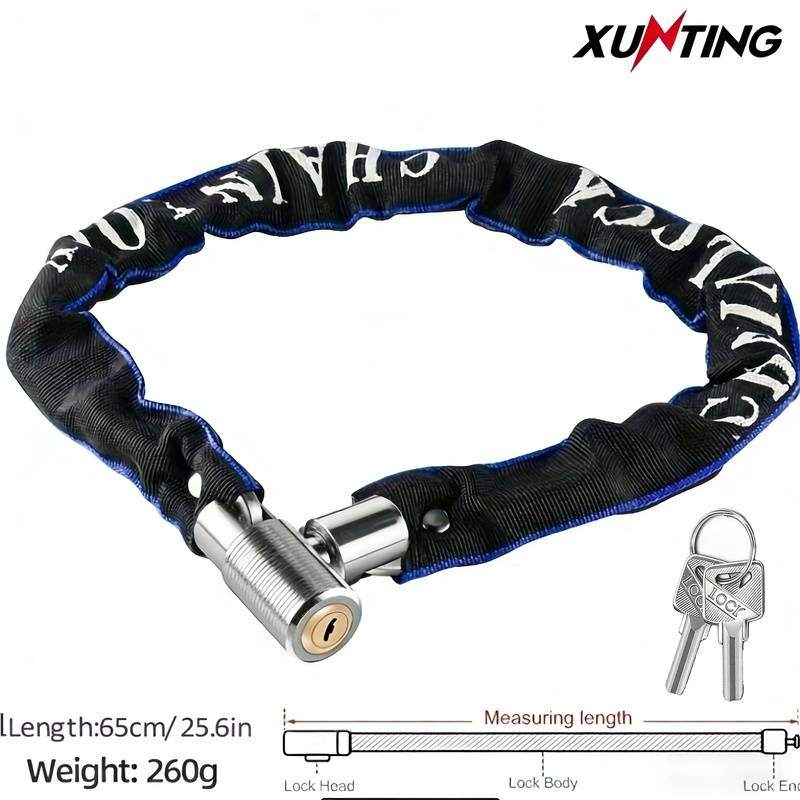 TEMU Xunting 65cm Bicycle Chain Lock, 250g Portable Anti-theft Lock Core, Cloth Bag For Scratch Protection, Universal Safety Lock For Mountain Bikes, Road Bikes, And E-bikes, Cycling Accessory