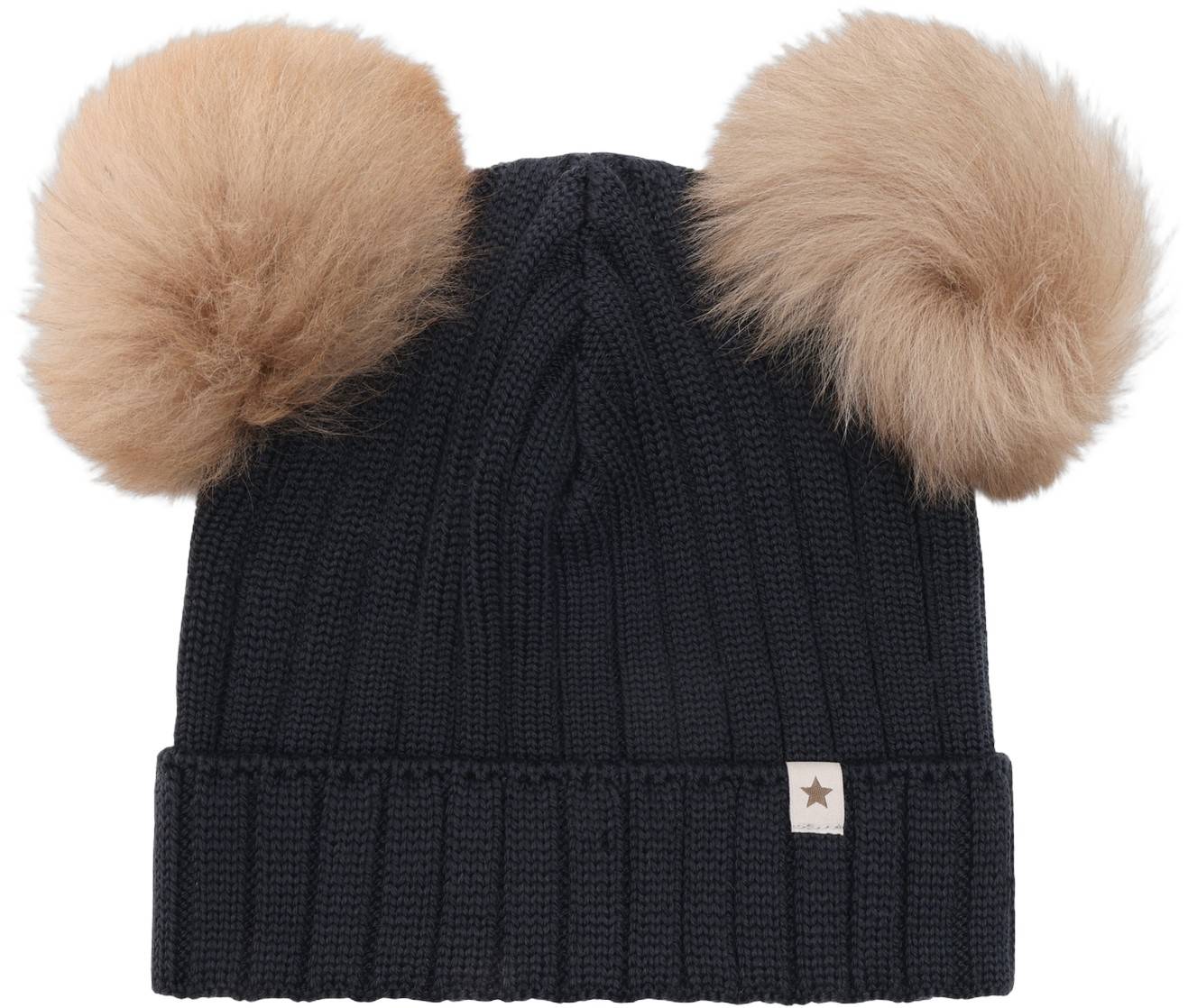 Huttelihut Hat Knit Alpaca Pompoms Stl. 48\6-12M unisex - Hattar & Mössor Från Magasin - Dark Navy (48\6-12M)
