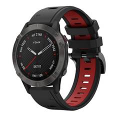 Garmin Fenix 6 Sapphire Silikone Urbånd, 22 mm - Sort, Rød