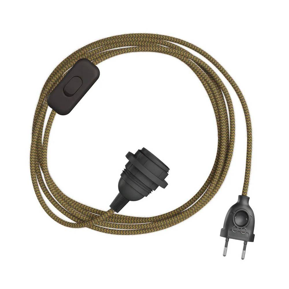 Creative Cables Snakebis Zig-zag E27 Lampeskærm-ledningsnet Med Lampeholder. Zigzag-stofkabel Og 2-polet Stik 1.8 M