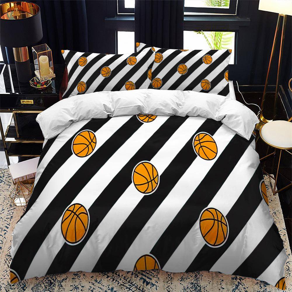 Barn Basketboll Påslakanset 3D King Queen Size Coolt Sporttema För Barn Barn Tonåringar Boll Spel Polyester Sängklädesset US Full(200x230cm)