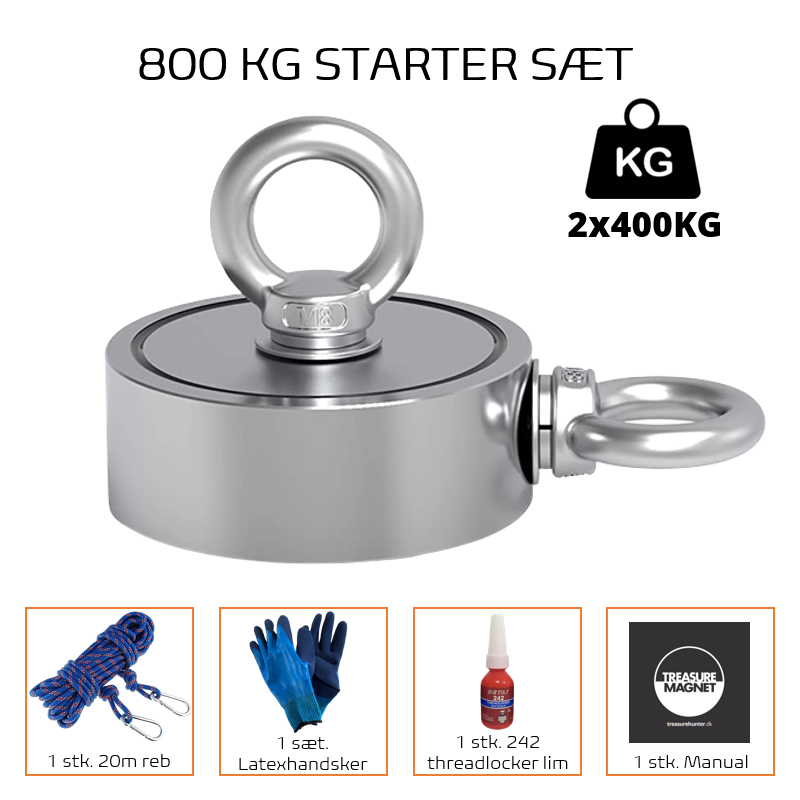 Fiskemagnet XL starter sæt 800 KG trækstyrke.