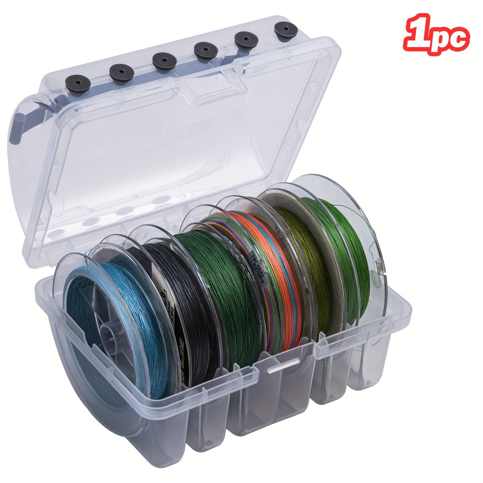 Goture 1pc/2/4pcs Fishing Line Storage Box 1pc, 6 Slots (2 Large And 4 Standard) Fishing Line Case, Pp Clear Visibility Fishing Line Organizer, Silicone Holes Line Spool Box