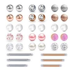 LAURITAMI 30stk Ersatz Piercing Kugeln 5mm Chirurgenstahl & Acryl 14G Zunge Industrial Bauch Ring Bälle Barbell Körperschmuck