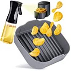 Uonel INDUSTRY Silikonform Air Fryer (+ Oljesprutare) Cosori Tillbehör 5 5,5 l - Fyrkantig Kruka Luftfritös Behållare Korg Lätt att tvätta - Oljedränering 20 cm