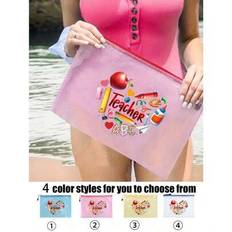 Ins Style Multi-Color Mesh Bag, Fashionable, Lightweight And Versatile Shopping Bag, Beach Bag, Teacher Printed Mesh Portable Makeup Bag, Travel Makeu - Multicolor - Blue (1 Piece),Pink (1 Piece),Yellow (1 Piece),Green (1 Piece),White (1 Pieces)