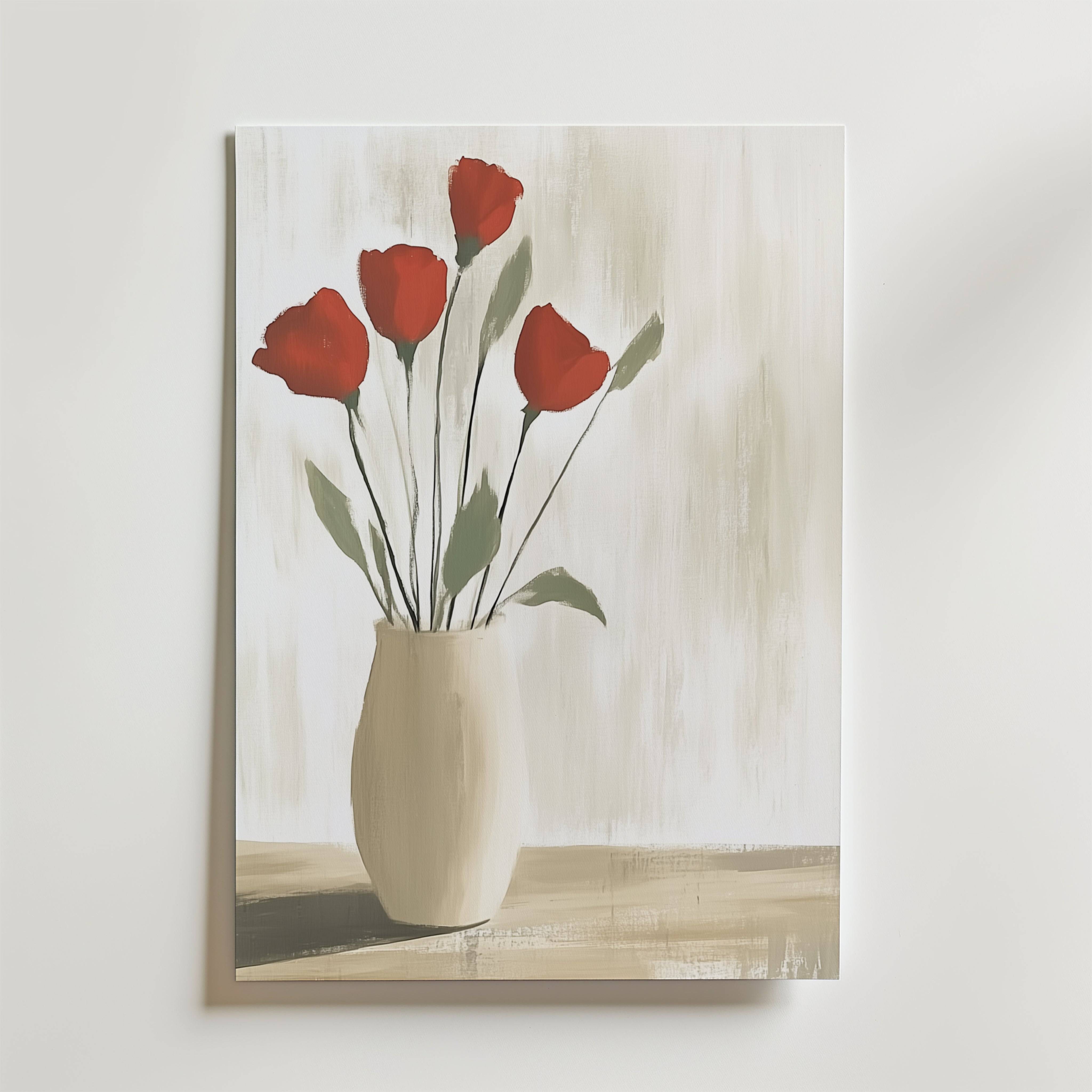 Red Roses In Vase Poster - Premium Canvas 40x50 cm