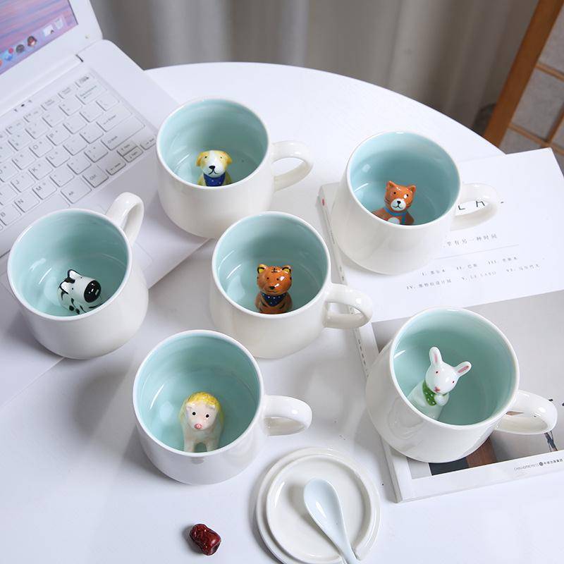 Ny Kreativ 3D Djur Keramikmugg Mugg Kaffekopp Söt Tecknad Julmugg Mugg