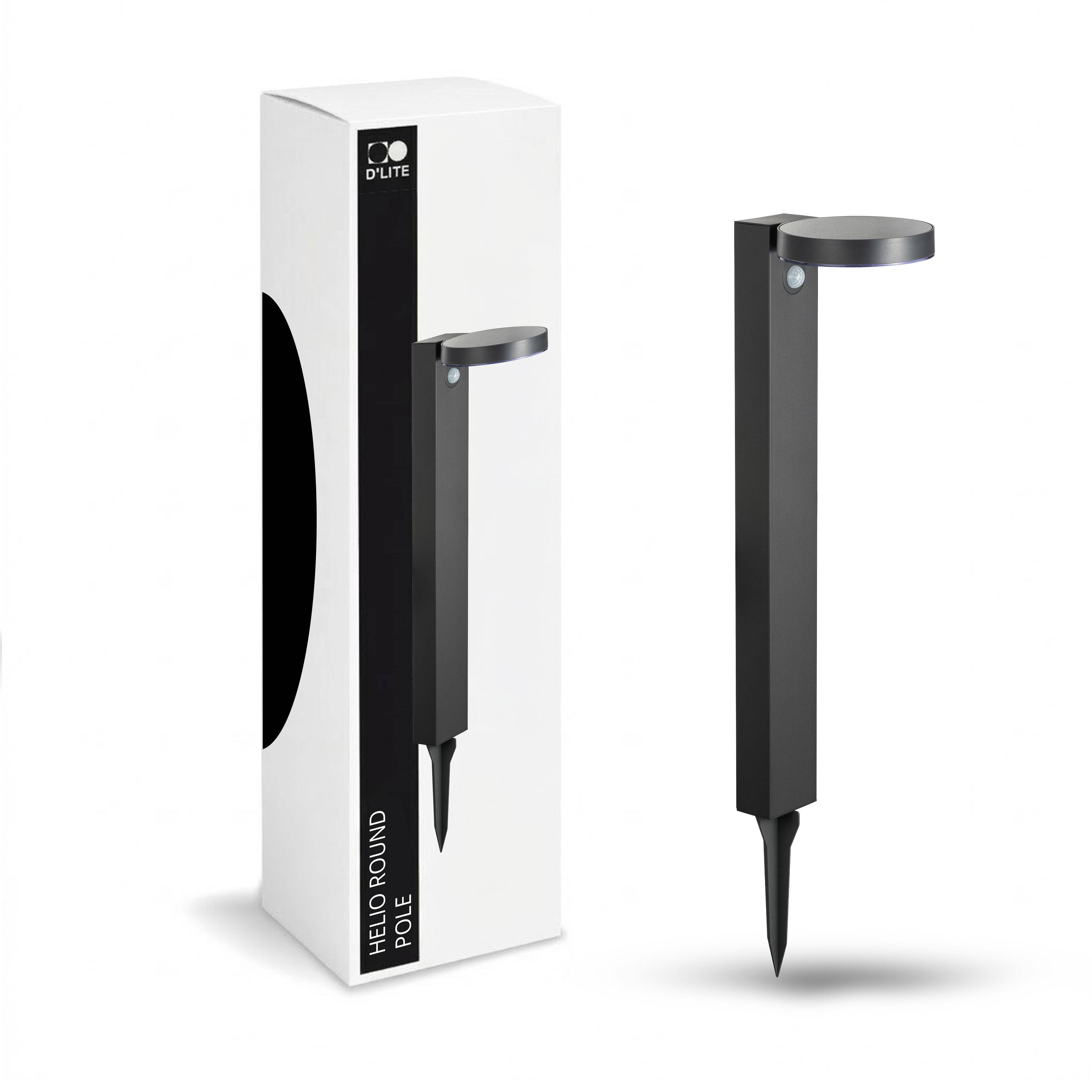 D'Lite Piedestallampe Helio Solar Sort Runde 5W 480lm - 830 Varm Hvid | IP44 - 60cm - Bevægelses- og Lyssensor