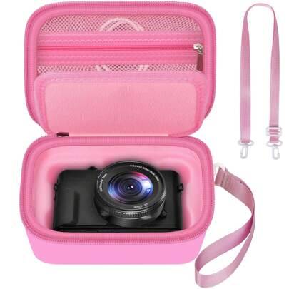 Canon PowerShot G7 X Mark III/Mark II digitalkameraväska, rymmer SD-kort, USB-kabel och andra tillbehör (endast väska) - Rosa