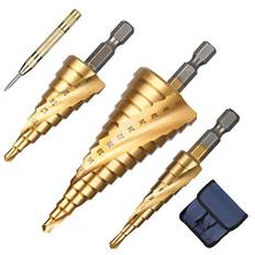 Flintronic HSS Stegborr med skalor, 4 st stegborrsats, exakta spiralspår, konisk borr, 4 mm till 12/20/32 mm, titanbelagd metallborrsats för metall, trä och plast