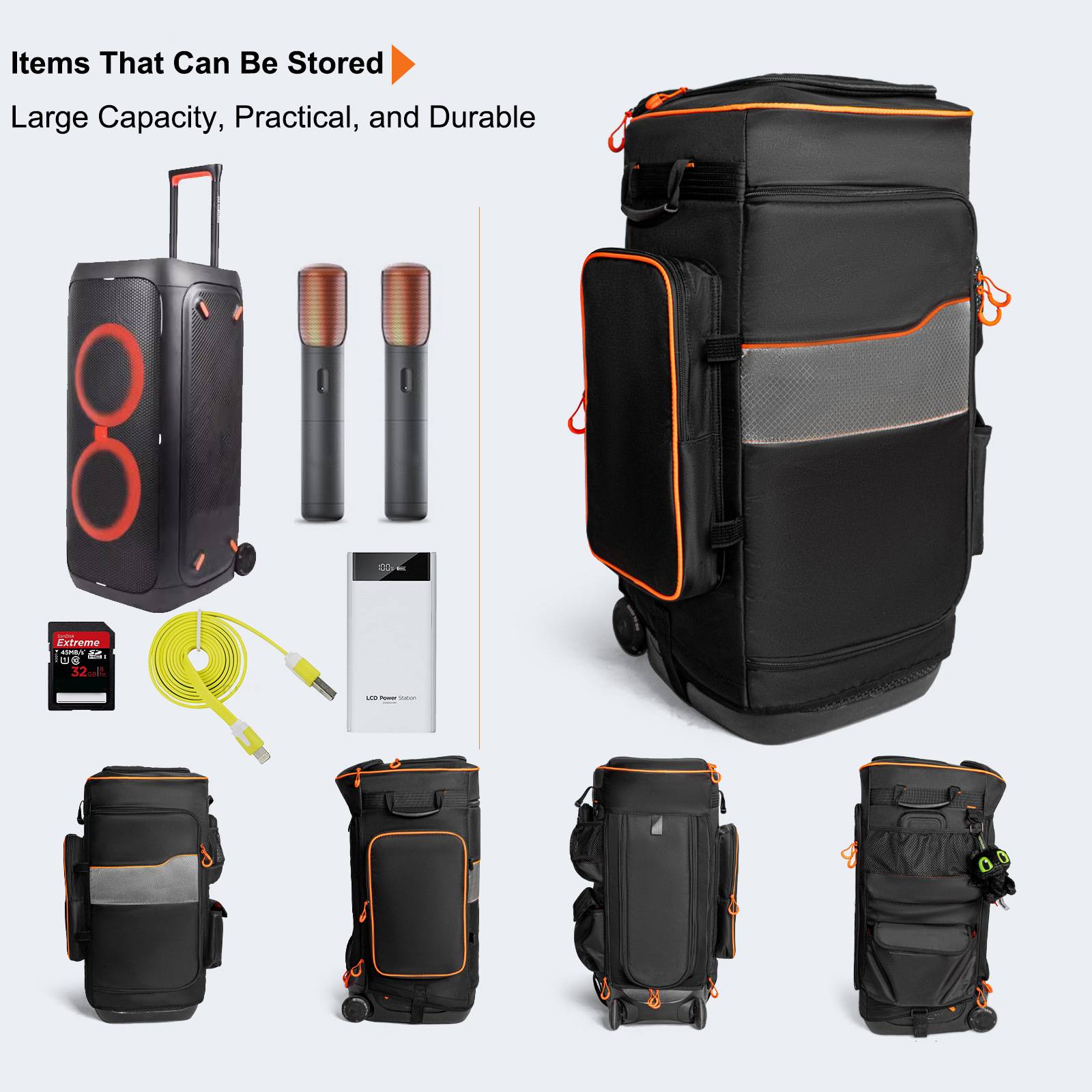 Waterproof Carry Rolling Bag for JBL PartyBox 310/320 Speaker Travel Storage Case Shockproof Portable Outdoor Cover